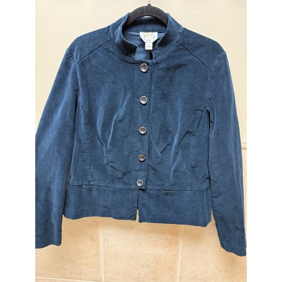 Vintage Talbots Blue Equestrian Velvet Flare Waist Short Button Jacket. Sz 14 - Picture 3 of 12
